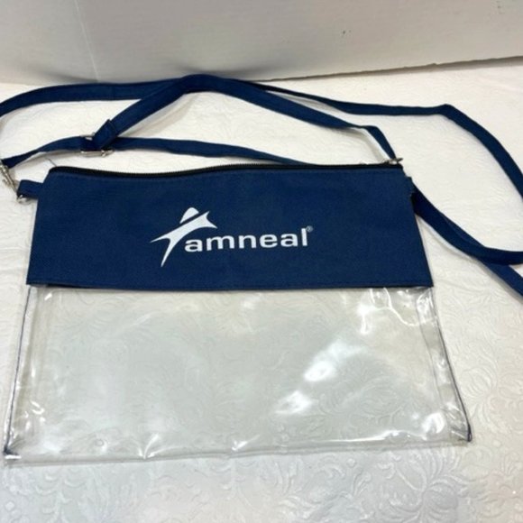 Amneal Navy Clear Thin Crossbody Wristlet Carrying Tote Bag Adj Strap10.25x7.75" - Picture 1 of 9